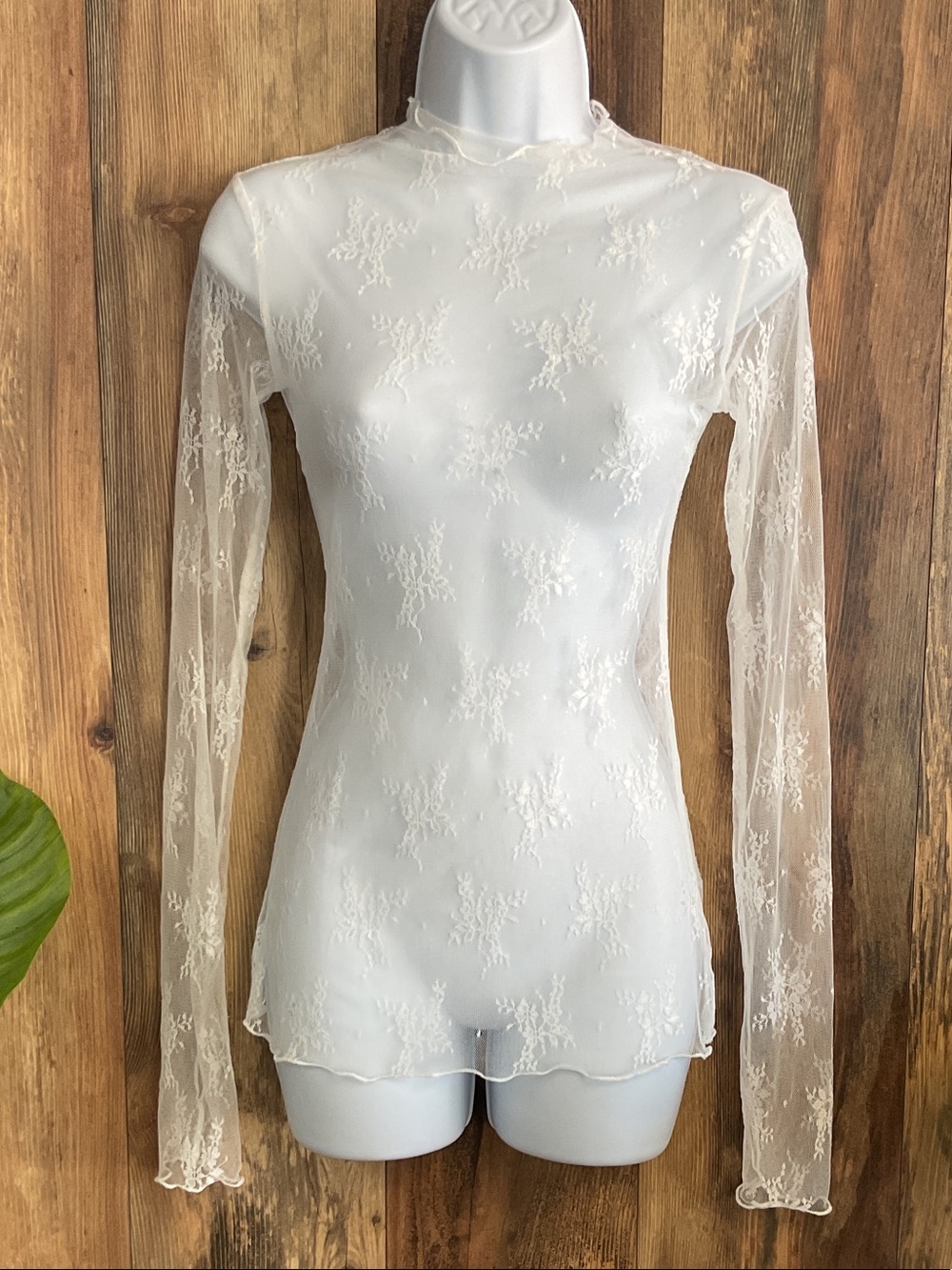 Sweet Generis Sheer Lace Long-Sleeve Fitted Top S        231B